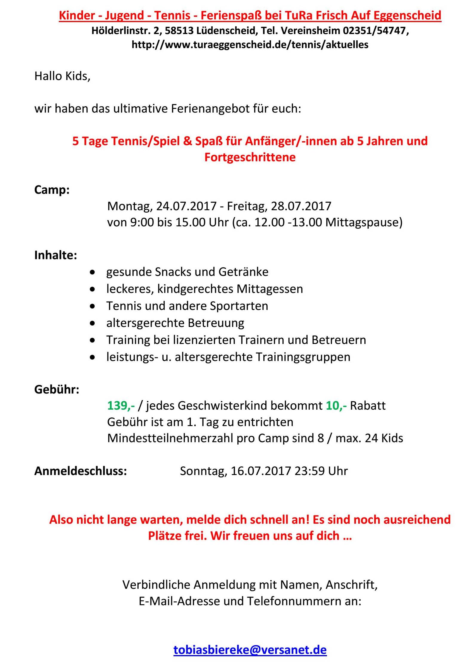 Sommerferiencamp TuRa Eggenscheid 2017